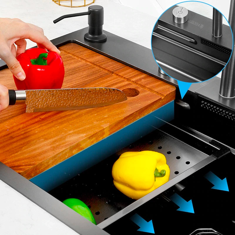 Sliding chopping board over the sink