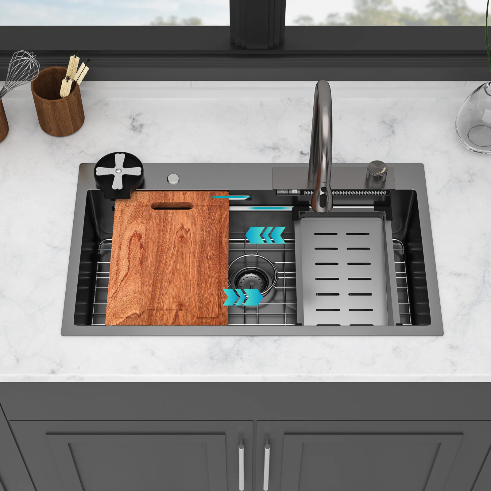 Workstation layout installed in a kitchen